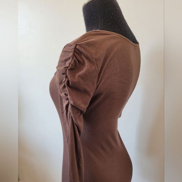 Ultra Flirt Ribbed Bodycon Dress Square Neck Purple Brown Casual Soft Girl Small - Picture 4 of 10